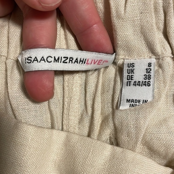 Isaac‎ Mizrahi Live! Bridgehampton Linen Blend Pants Wide Leg Cropped Cream 8 - Picture 8 of 10